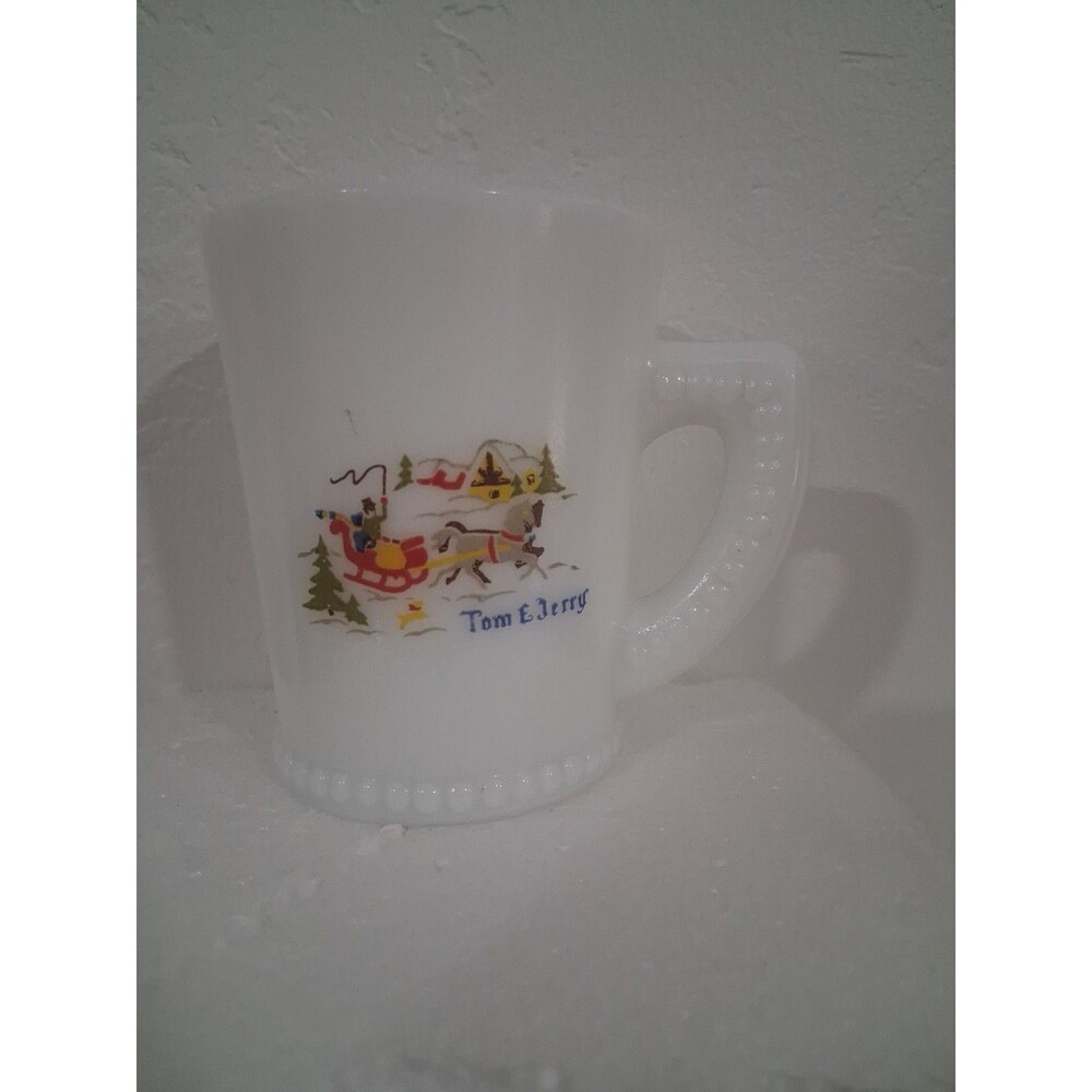 Vintage McKee Tom And Jerry Winter Sleigh & Horses Milk Glass Cup Christmas Xmas